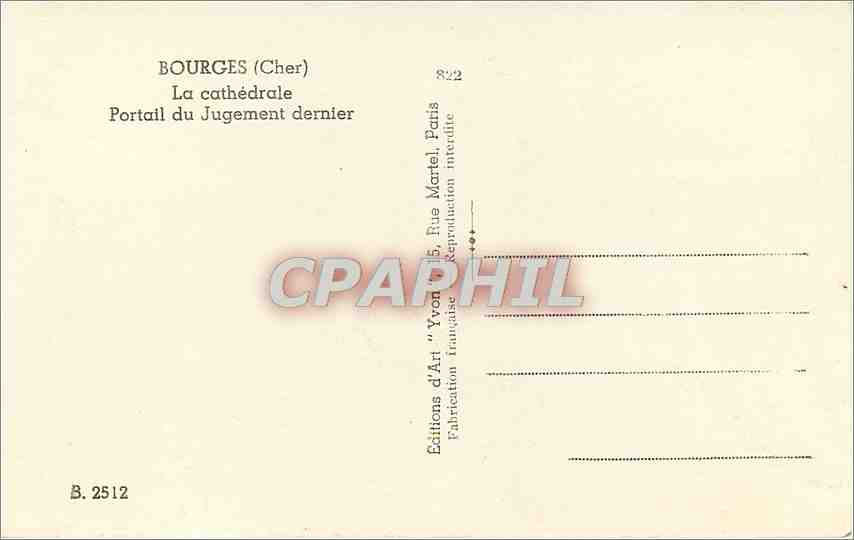 CPA Bourges Cher La Cathedrale Portail du Jugement dernier  — Rückseite