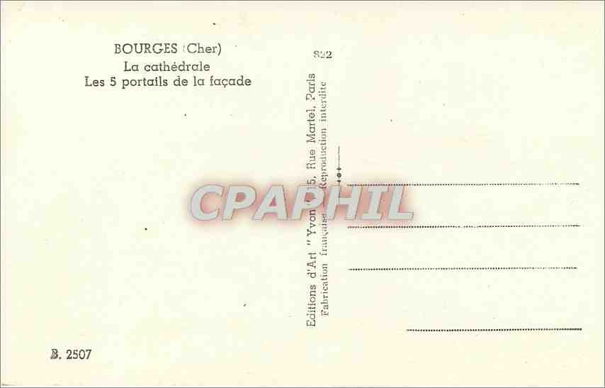 CPA Bourges Cher La Cathedrale Les 5 portails de la facade  — Rückseite
