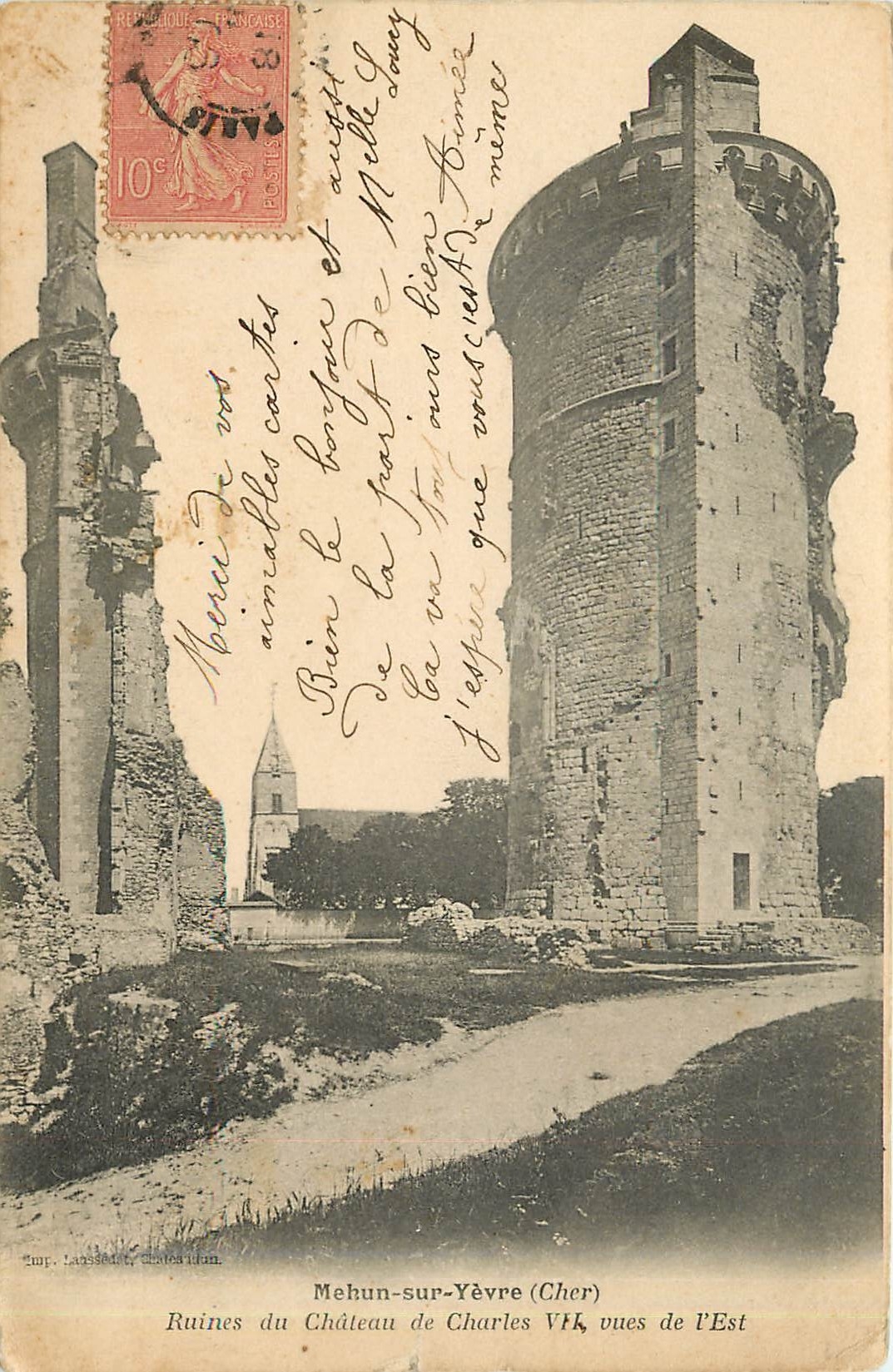 Ruines du Château de Charles V à Mehun-sur-Yèvre (Cher) — vues de l'Est — Imp. Lassède, Châteauroux