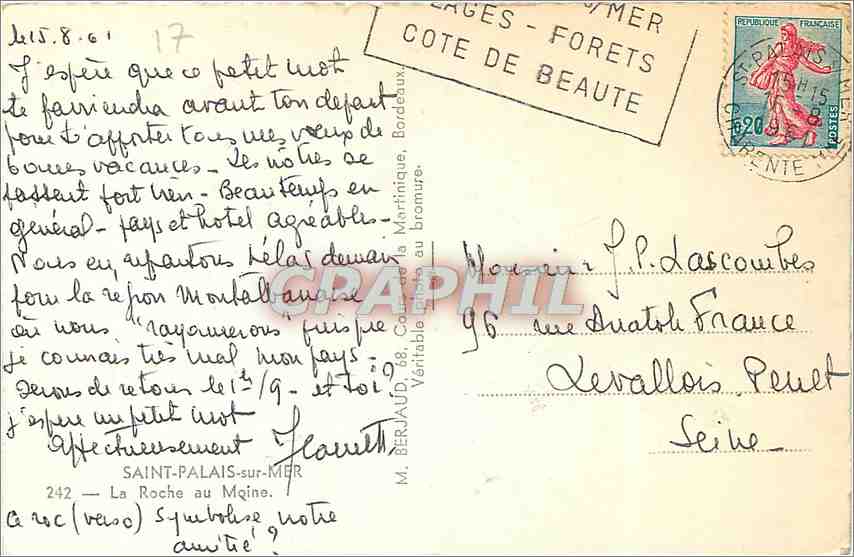 CPM Saint Palais sur Mer La Roche au Moine  — Rückseite