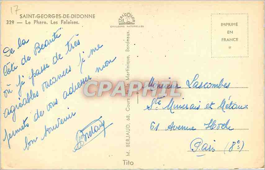 CPM Saint Georges de Didonne Le Phare Les Falaises Phare — Back