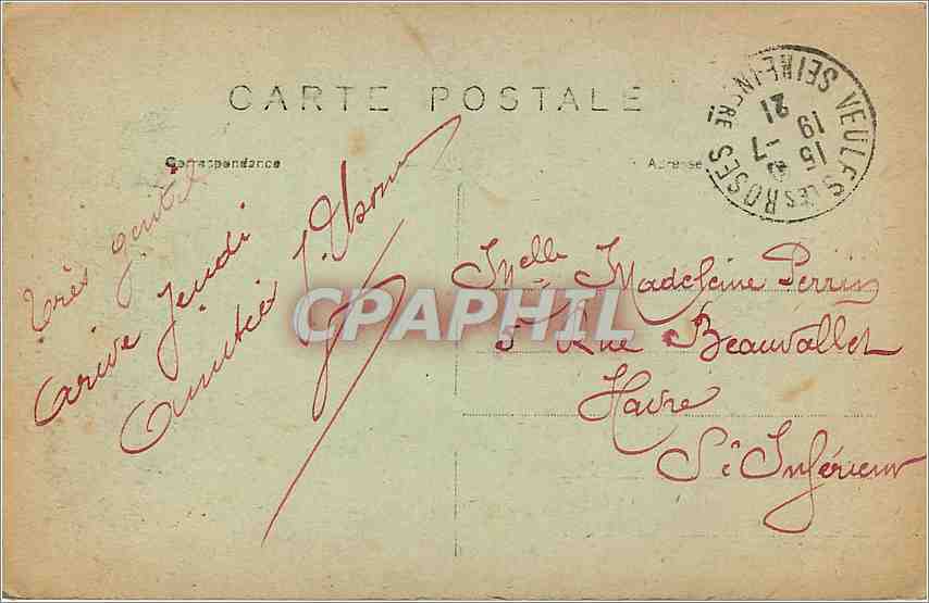 CPA Veules les Roses Falaises d'Aval  — Rückseite