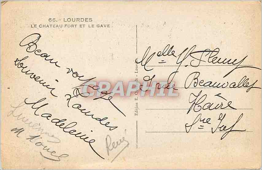 CPA Lourdes Le Chateau Fort et le Gave  — Verso