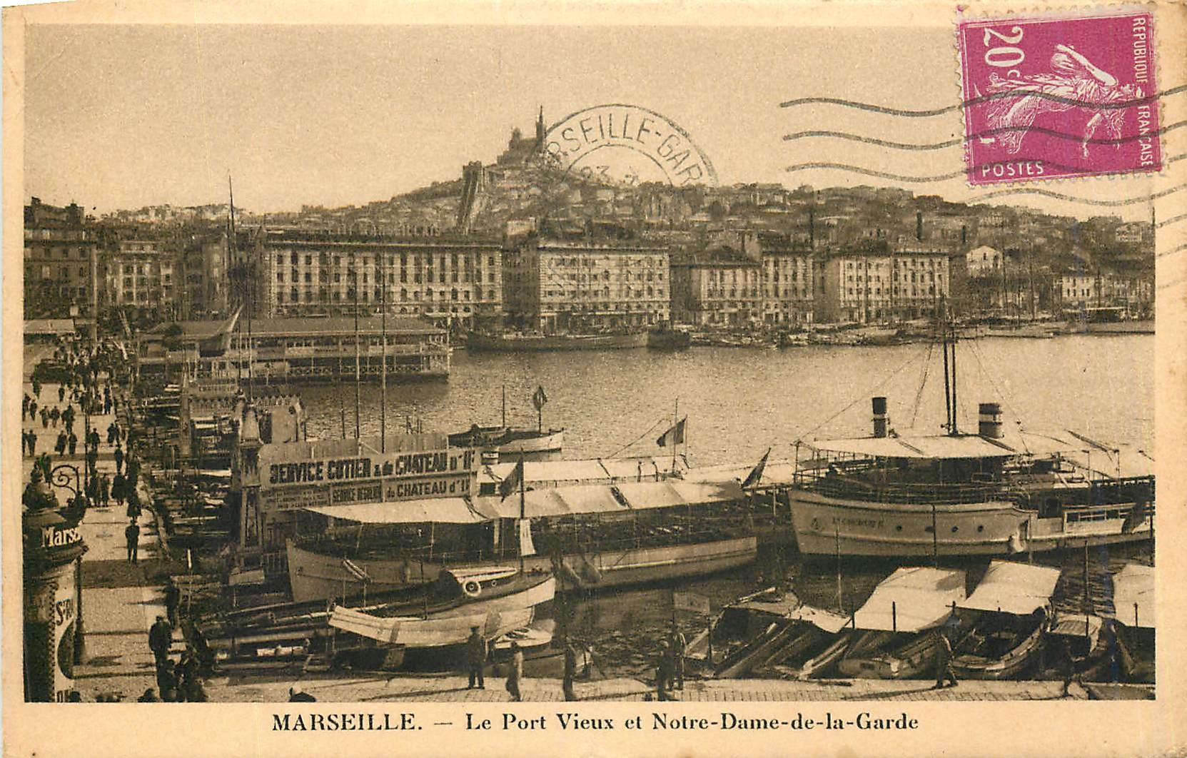 CPA Marseille Le Port Vieux et Notre Dame de la Garde Bateaux