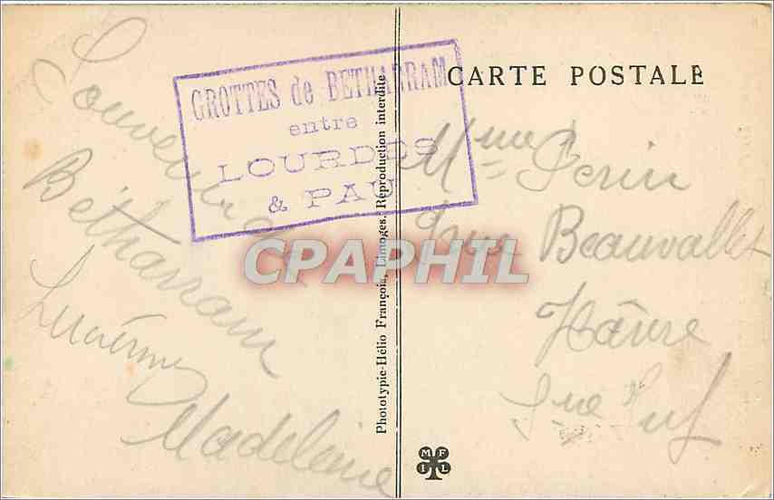 CPA Les Pyrenees Grottes de Betharram Colonnes en formation  — Rückseite