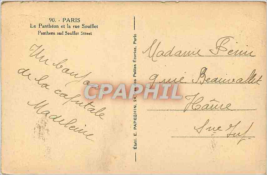 CPA Paris Le Pantheon et la rue Soufflot Pantheon sud Soufflet Street  — Rückseite