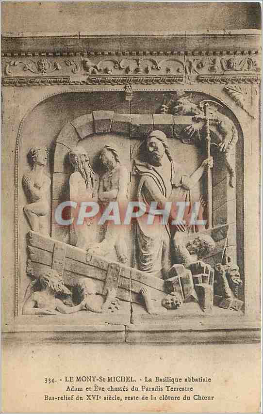 CPA Le Mont St Michel La Basilique abbatiale Adam et Eve chasses du Paradis Terrestre 