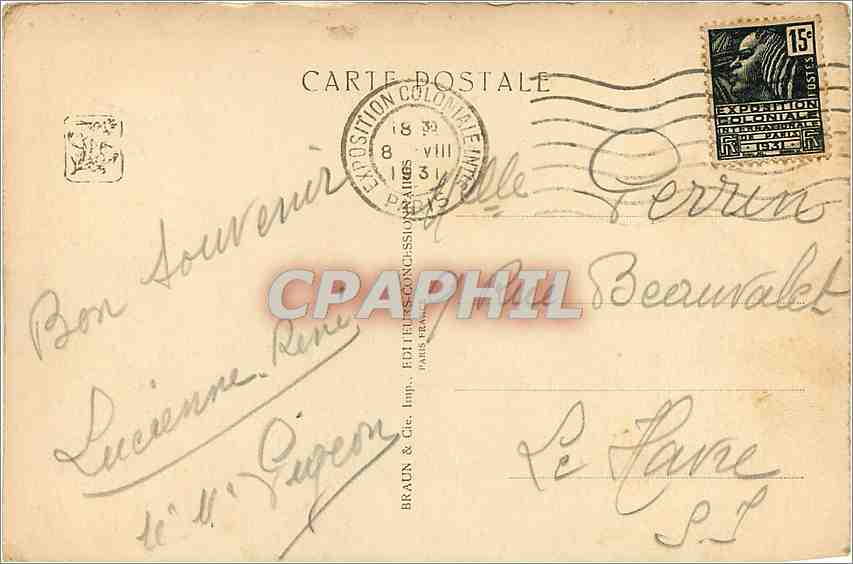 CPA Le Congo Belge Vue prise du Portique des Industries de Luxe vers le Pavillon d'Honneur  — Rückseite