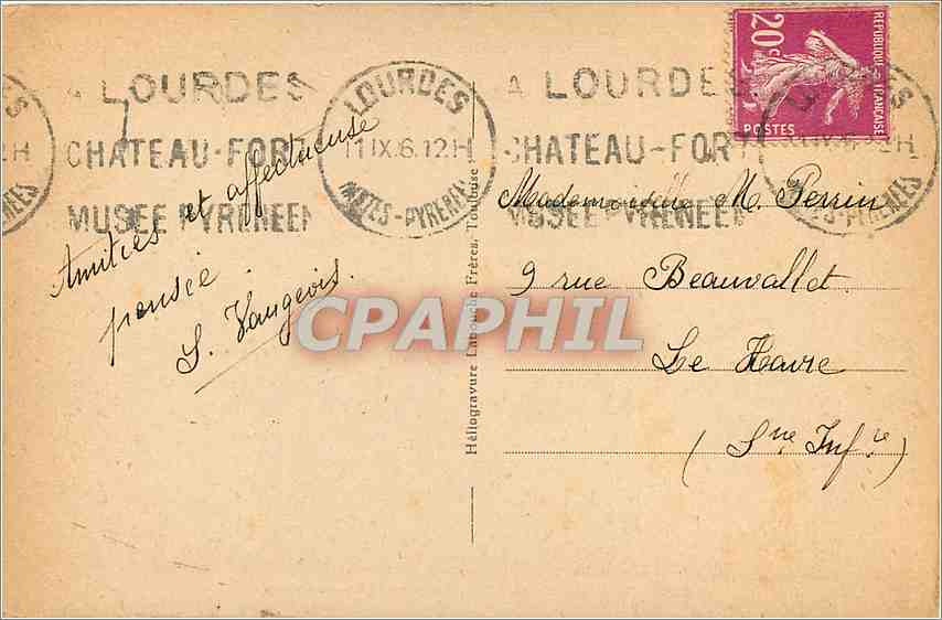 CPA Lourdes La Ville Le Port et le Grand Jer  — Verso