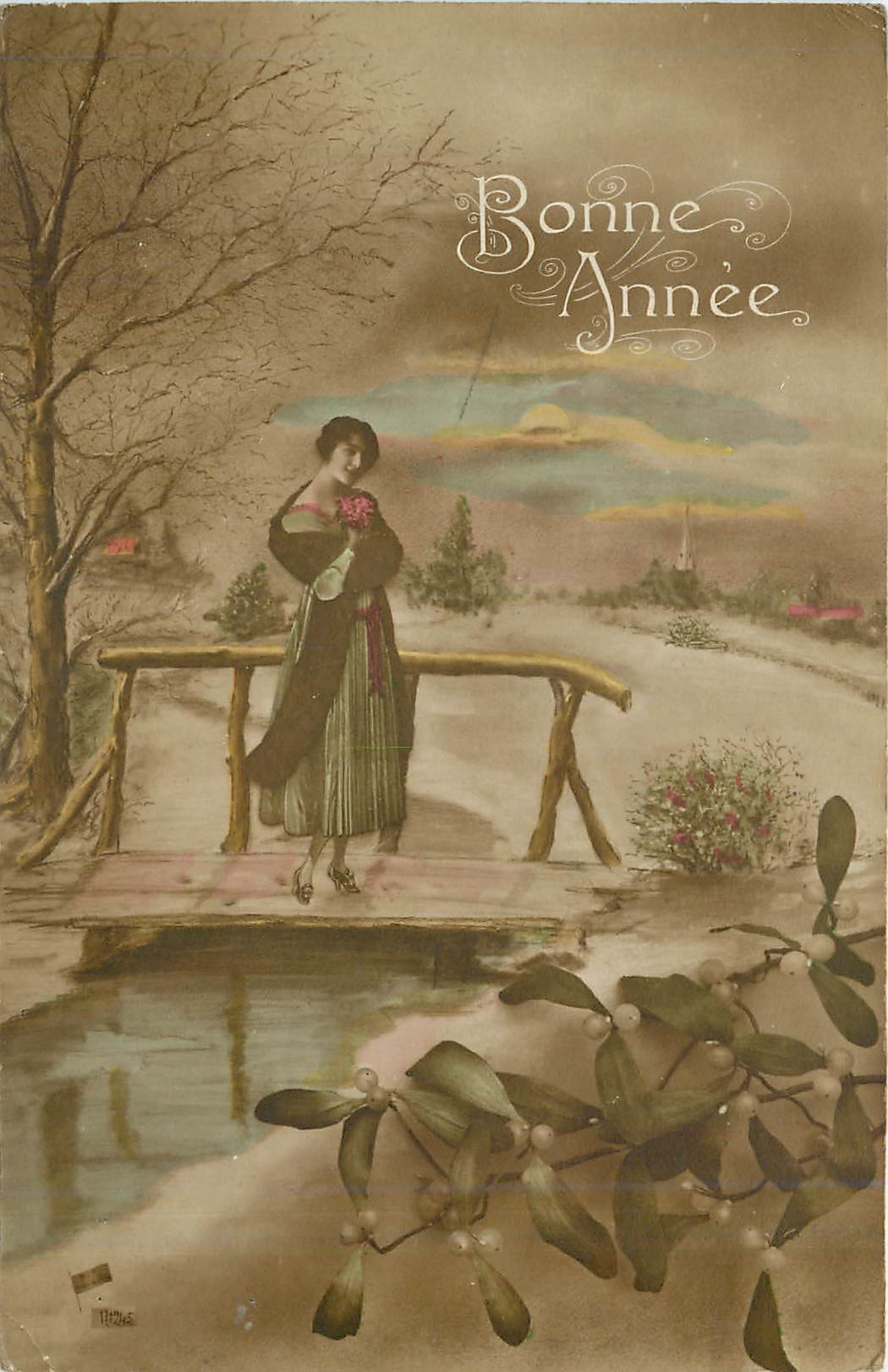 CPA Bonne Annee Femme