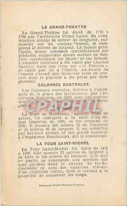 CPA Notices sur les Monuments Monument des Girondins Bordeaux — Rückseite