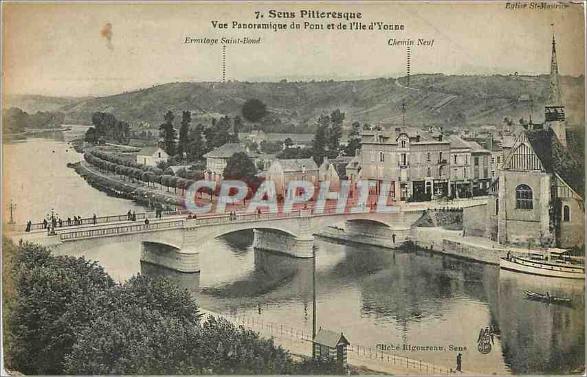 CPA Sens Pittoresque Vue Panoramique du Pont et de l'Ile d'Yonne 