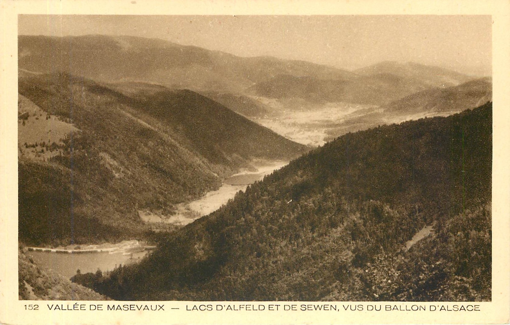 Valley of Masevaux — Lakes of Alfeld and Sewen, viewed from the Ballon d'Alsace — series 152, published by Braun & Cie, Mulhouse-Dornach