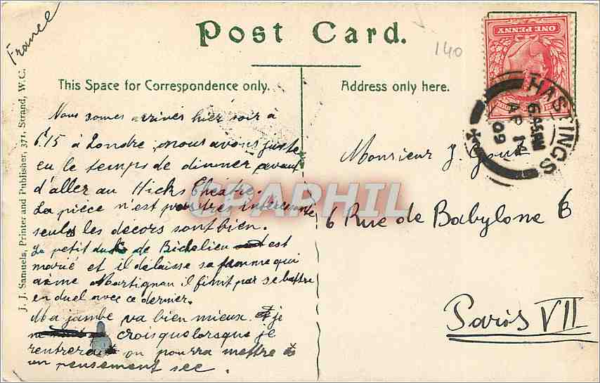 Les Houses of Parliament — Londres — J.S. 204 — J.J. Sannada, Publisher — Verso