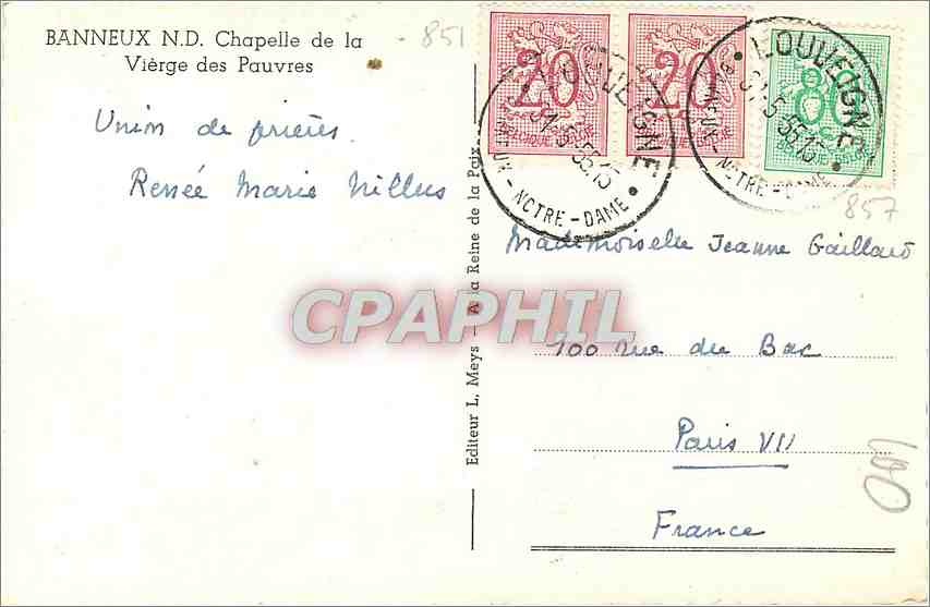 CPA Banneux ND Chapelle de la Vierge des Pauvres  — Verso