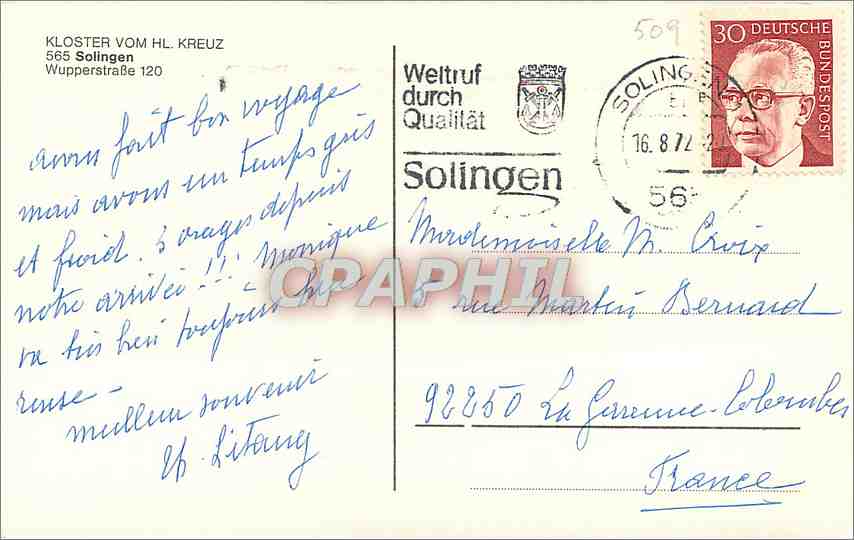CPM Kloster Vom HL Kreuz Solingen Wupperstrasse  — Rückseite