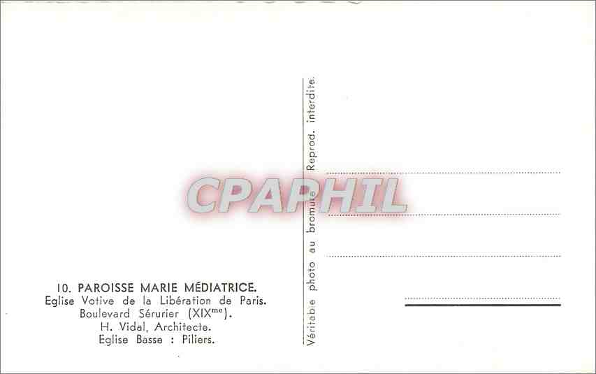 CPA Paroisse Marie Mediatrice Eglise Votive de la Liberation de Paris  — Rückseite