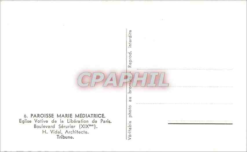 CPA Paroisse Marie Mediatrice Eglise Votive de la Liberation de Paris  — Verso