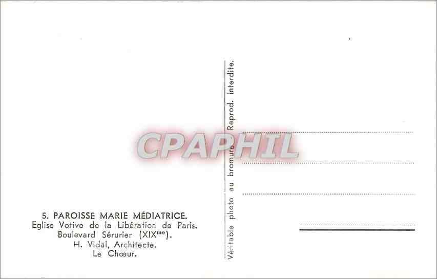 CPA Paroisse Marie Mediatrice Eglise Votive de la Liberation de Paris  — Verso