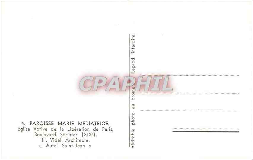 CPA Paroisse Marie Mediatrice Eglise Votive de la Liberation de Paris  — Verso