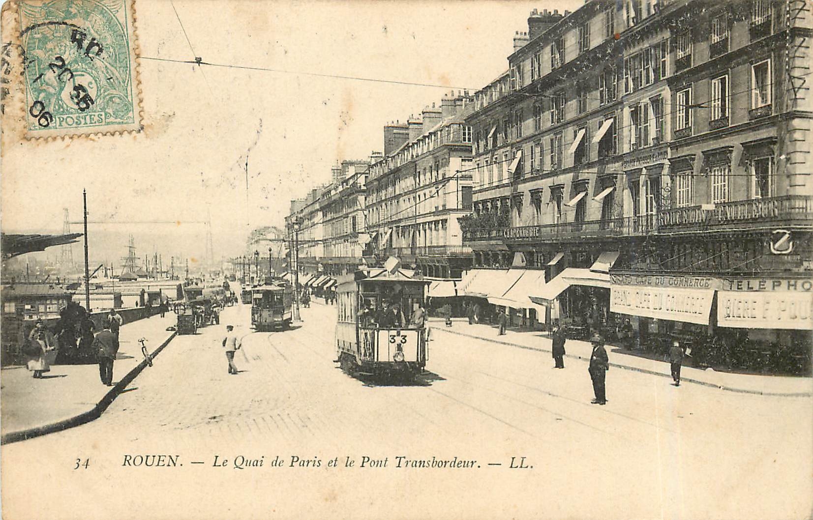 CPA Rouen Le Quai de Paris et le Pont Transbordeur Tramway