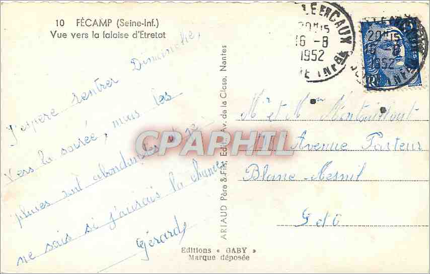CPA Fecamp Seine Inf Vue vers la falaise d'Etretat  — Rückseite