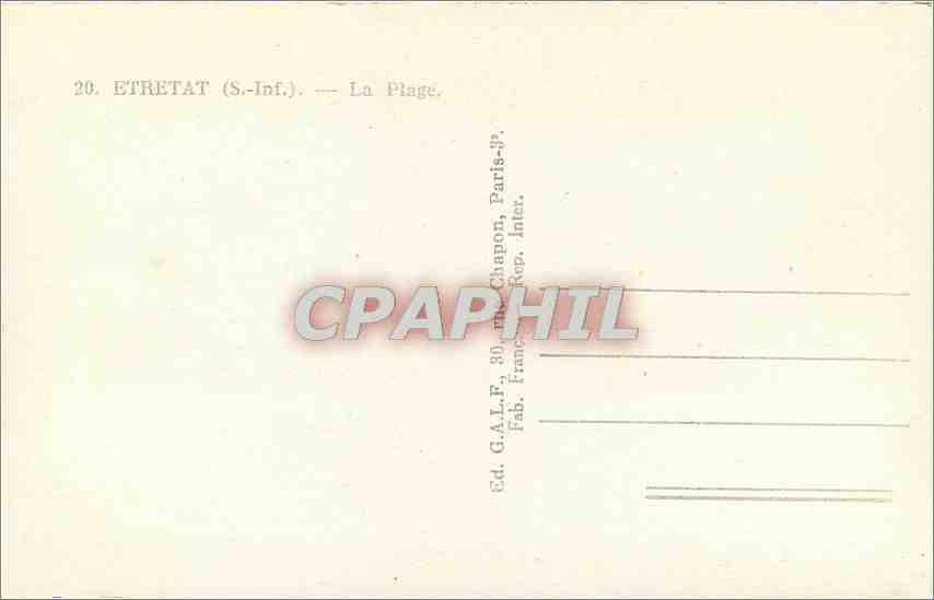 CPA Etretat S Inf La Plage  — Rückseite