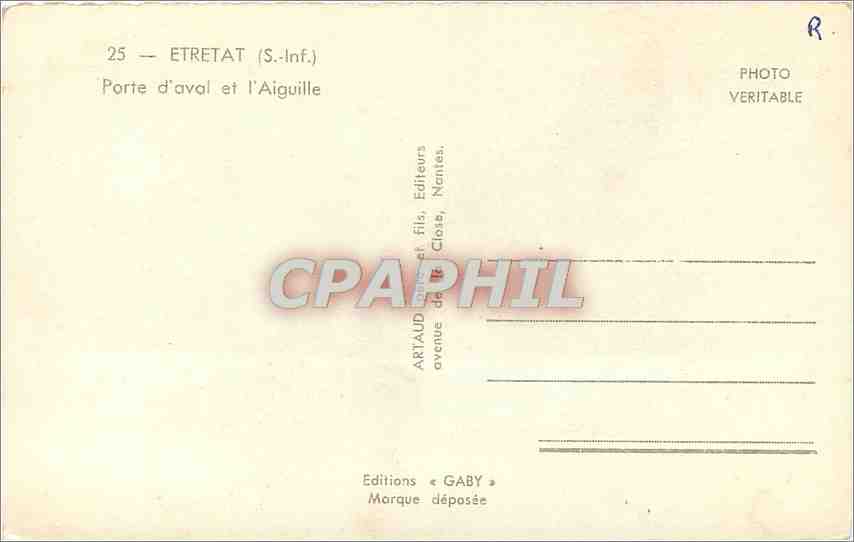 CPA Etretat S Inf Porte d'aval et l'Aiguille  — Rückseite