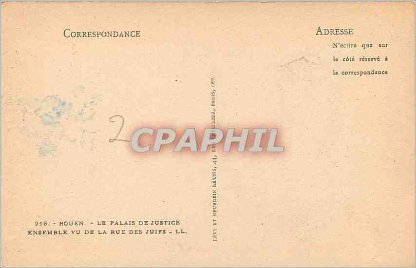 CPA ROUEN-LE PALAIS DE JUSTICEENSEMBLE VU DE LA RUE DES JUIFS-LL — Rückseite