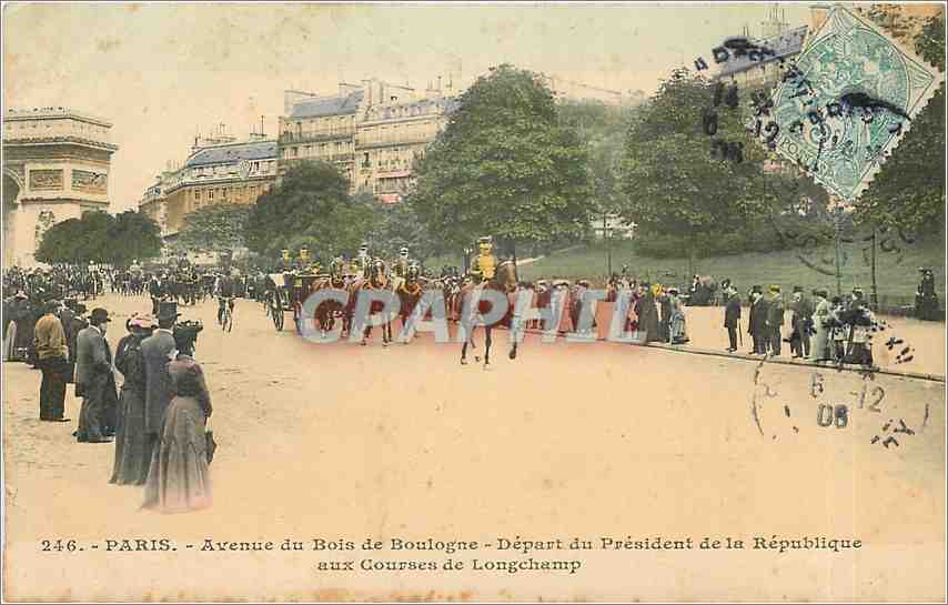 Paris - Avenue du Bois de Boulogne - Départ du Président de la République aux Courses de Longchamp