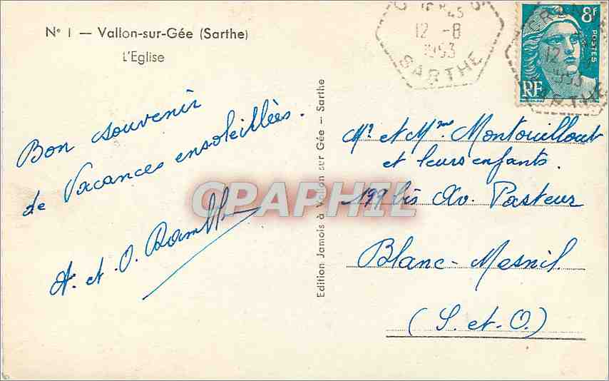 CPA Vallon sur gee (Sarthe)-L'eglise — Rückseite