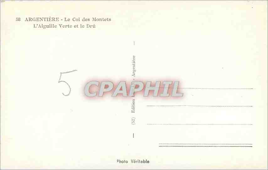 CPA ARGENTIERE-LE Col des Montets .Laiguille Verte et le Dru — Rückseite