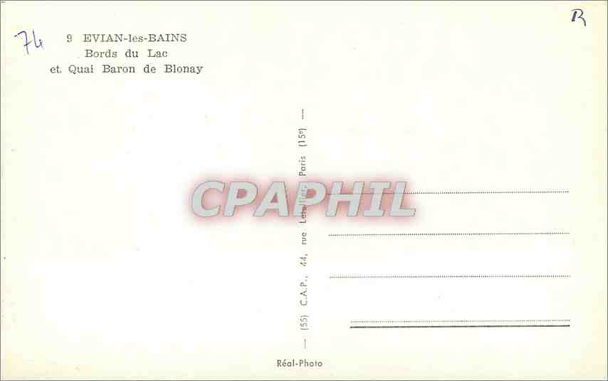 CPA EVIAN-LES BAINS-Bords du Lac et Quai Baron de Blonay Peche Pecheur — Verso