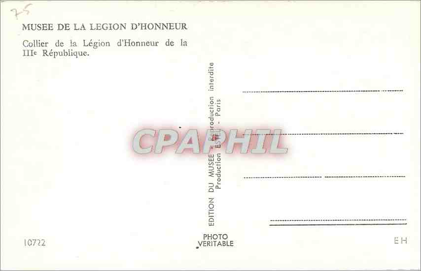 CPA MUSEE DE LA LEGION D'HONNEUR Paris Collier de la Legion d'honneur Medaille — Rückseite