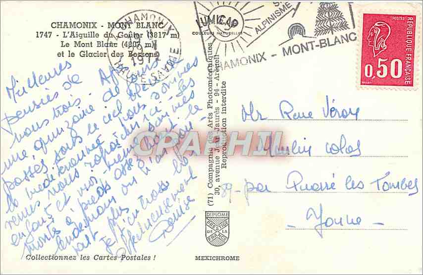 CPA CHAMONIX-et le mont Blanc — Verso