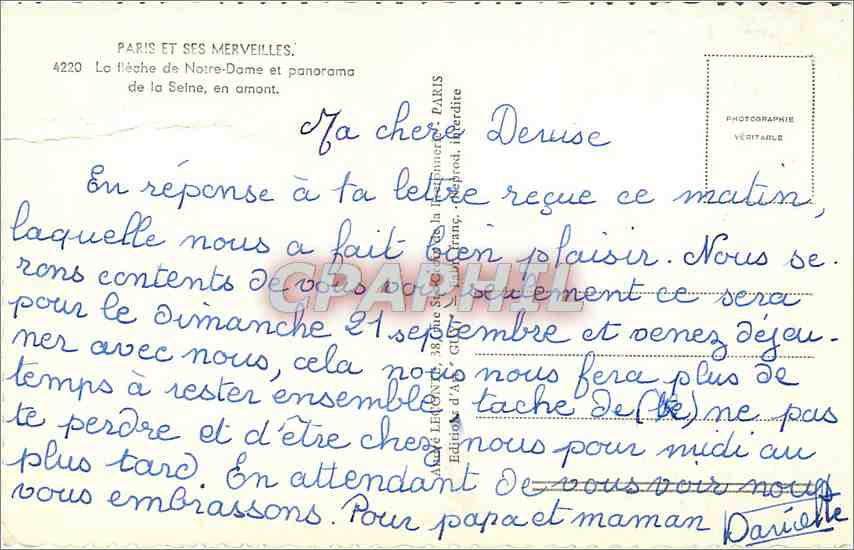 CPA PARIS La fleche de Notre Dame — Rückseite