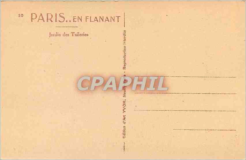 CPA PARIS Jardin des Tuileries — Verso
