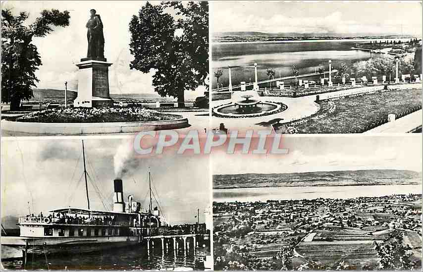 CPA THONON-Place du Chateau  Statu du General Dessaix Le Belvedere vue sur la Cote Suisse Bateau au 