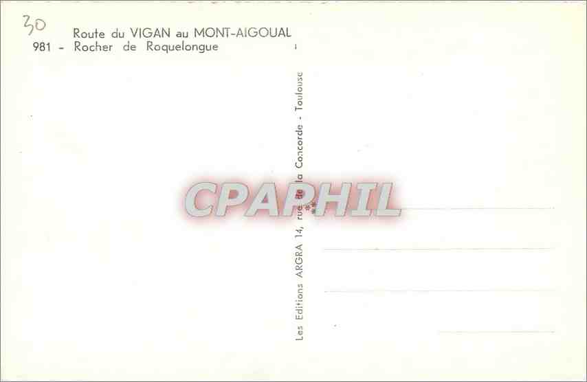 CPM ROUTE DU VIGAN AU MONT-AIGOUAL-Rocer de Roquelongue — Rückseite