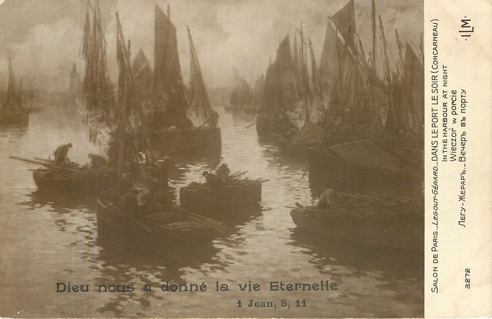 CPA Salon de Paris Legout Gerard Dans le port le soir Concarneau Bateaux