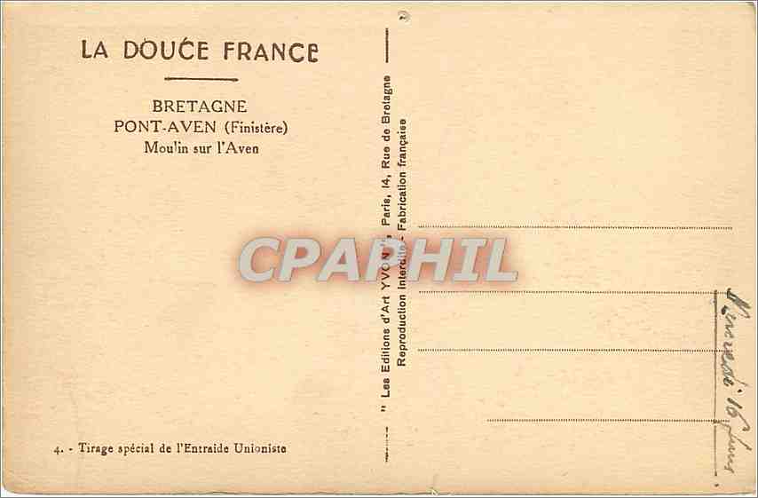 CPA BRETAGNE PONT AVEN (Finistere) — Back