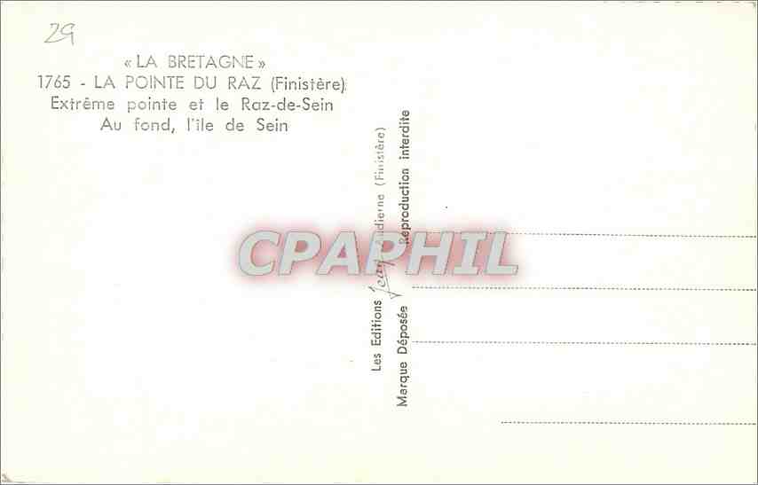 CPM BRETAGNE PONT AVEN (Finistere)-La pointe et le Raz de Sein au fond  l'ile de Sein — Back