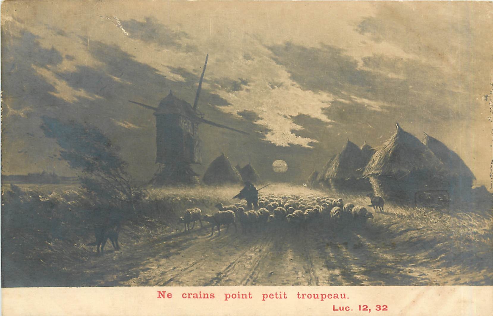 CPA VŒUX Moulin a vent Troupeau Moutons Berger