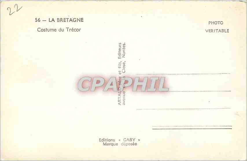 CPM LA BRETAGNE-Costume du Tresor Foklore — Rückseite