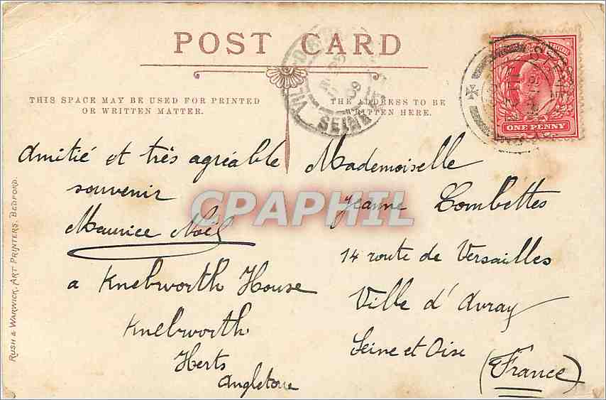 CPA The Ancestral Home of the Lyttons  Knewworth House — Rückseite