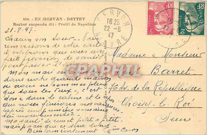 CPA EN MORVAN-DETTEY-Rocher suspendu dit Pofit de Napoleon — Rückseite