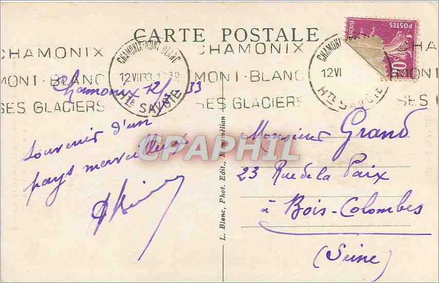 CPA CHAMONIX MONT BLANC-Chemin de fer du Montenvers-mer de glace Train — Verso