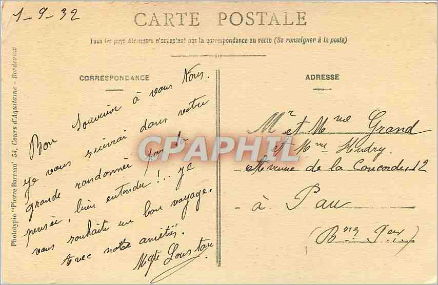 CPA St CHRISTAU-(Basses Pyrenees) Vue sur le Prc  Allee des Platanes — Rückseite