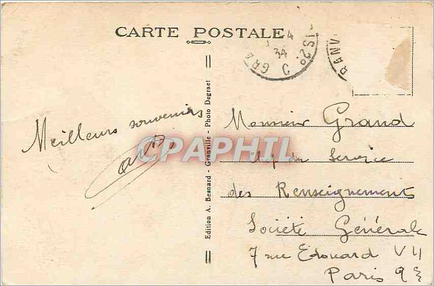 Granville — Le Casino et le Roc — Édition A. Bernard, n°4 — Rückseite
