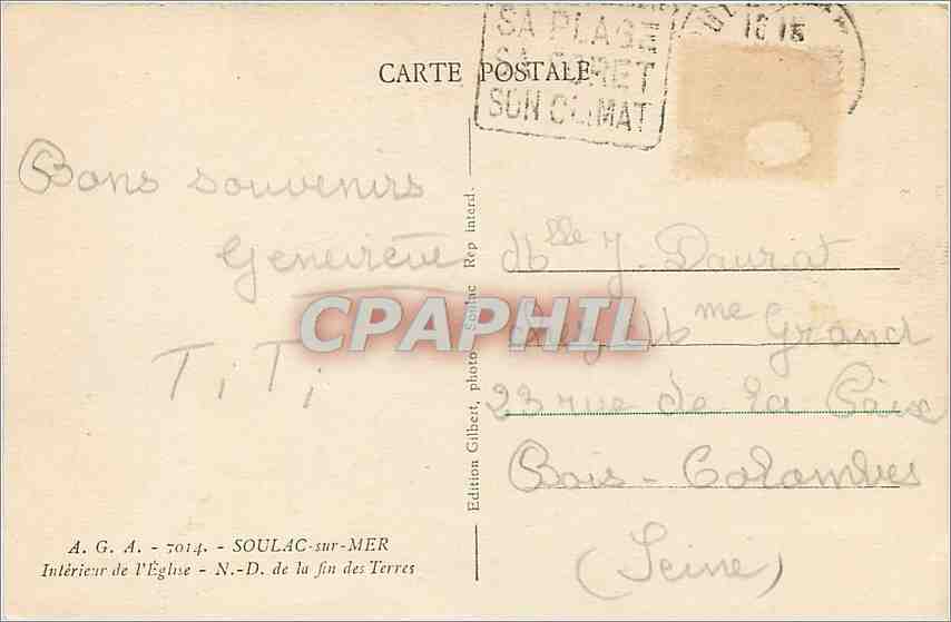 CPA SOULAC SUR MER-Interieur de l'Eglise-N.F de la fin des Terres — Rückseite